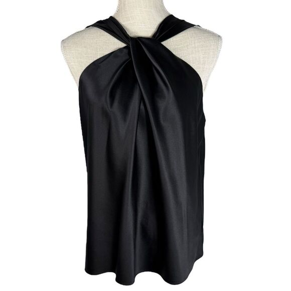 Theory Women’s Black Stretch Satin Twist Top - Picture 4 of 8